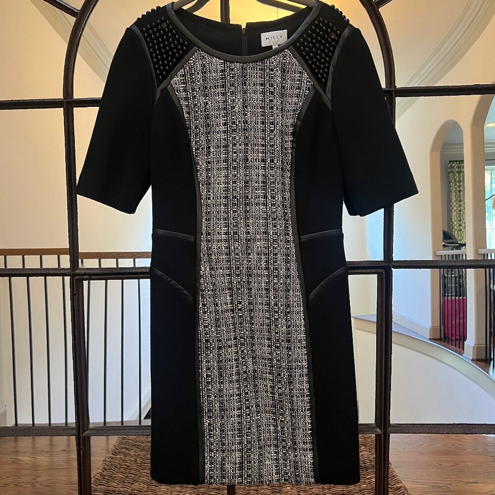 Milly Sheath Dress with Leather Piping and Bead Detail - Size M